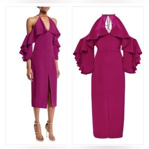 CUSHNIE Aura cold-shoulder ruffled silk dress size 0
